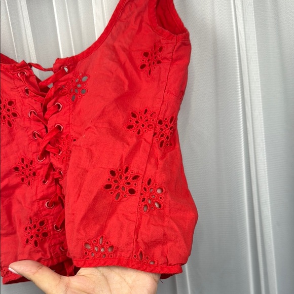 Princess Polly Red Eyelet Lace-Up Corset Cropped Strappy Tank Top Women’s Size 4 - Picture 10 of 10